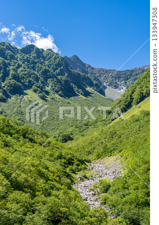 從通往唐澤（S-Gare）的登山道上可以欣賞到前保高岳和鶴嶺的景色。攀登北阿爾卑斯山脈的北保高岳。 133947308
