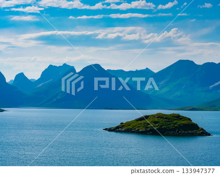 Fjord and mountains landscape. Lofoten islands Norway 133947377