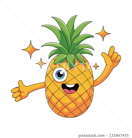 Cute Pineapple Cartoon Character Vector. Smiling Tropical Fruit Illustration Vector 133947435