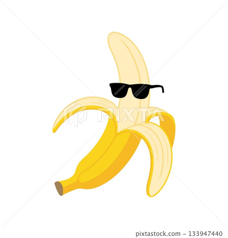 Cool Banana with Sunglasses Cartoon Vector. Stylish Fruit Character Illustration Vector 133947440