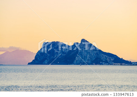 Seascape and Gibraltar rock on horizon Seascape and Gibraltar rock on horizon 133947613