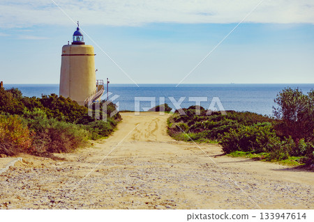 Carbonera lighthouse, Punta Mala, La Alcaidesa, Spain. Carbonera lighthouse, Punta Mala, La Alcaidesa, Spain. 133947614