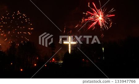 Colorful fireworks at holiday night 133947766