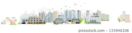 Spring cityscape footer 133948106