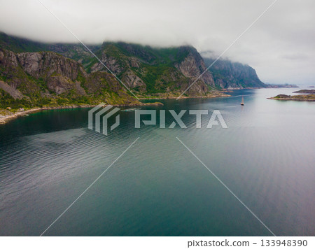 Aerial view. Lofoten islands landscape, Norway Aerial view. Lofoten islands landscape, Norway 133948390
