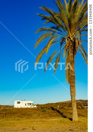 Camper on beach, camping on sea coast 133948406