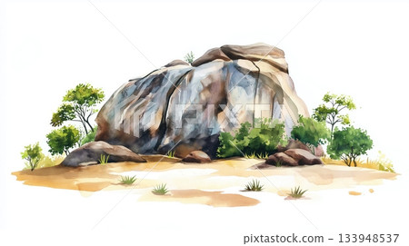 Zuma Rock. Zuma Rock hand drawn watercolor illustration on white background Zuma Rock. Zuma Rock hand drawn watercolor illustration on white background 133948537