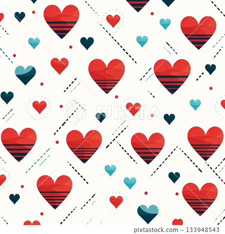 Valentine s Day Pattern with Hearts and Geometric Elements for Celebrations. 133948543