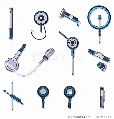 Medical Diagnostic Instrument Set for Health Visualization. Instruments Collection 133948754