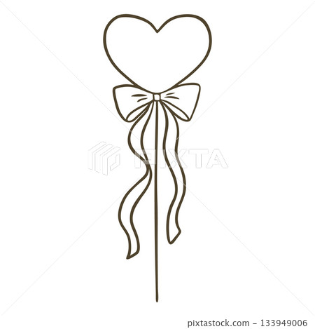 Heart balloon on the stick decorated with bow ribbon, vector doodle festive Valentine day, romantic decoration line art Heart balloon on the stick decorated with bow ribbon, vector doodle festive Valentine day, romantic decoration line art 133949006