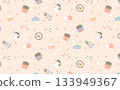 Colorful and pop cute Setsubun pattern, seamless background material with Japanese modern pattern 133949367