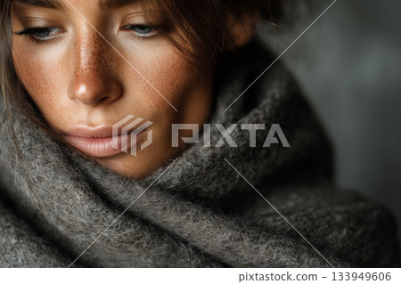 Warm moments wrapped in a cozy shawl during a quiet evening 133949606
