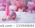 Pink Christmas Holiday Scene with Gifts Candy and Frosted Trees Pink Christmas Holiday Scene with Gifts Candy and Frosted Trees 133949684