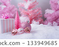 Pink Christmas Holiday Scene with Gifts Candy and Frosted Trees Pink Christmas Holiday Scene with Gifts Candy and Frosted Trees 133949685