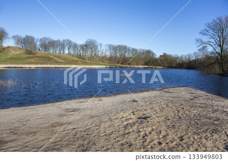 High water levels at Annas Hoeve nature reserve in Hilversum Netherlands during daytime in early spring months of the year 133949803