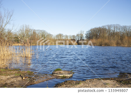 High water at Annas Hoeve in Hilversum, Netherlands during a clear day in winter High water at Annas Hoeve in Hilversum, Netherlands during a clear day in winter 133949807