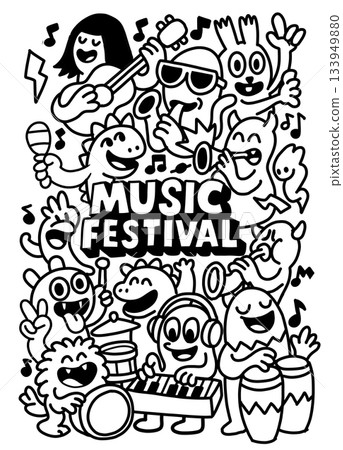 Music festival cartoon character, joyful band, musical instrument, singing, dancing, celebration Music festival cartoon character, joyful band, musical instrument, singing, dancing, celebration 133949880