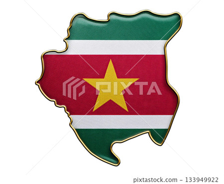蘇利南國旗圖案胸針，形狀像地圖 133949922
