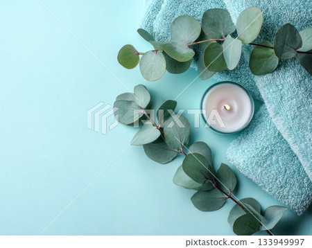 Turquoise pastel spa composition with eucalyptus Turquoise pastel spa composition with eucalyptus 133949997
