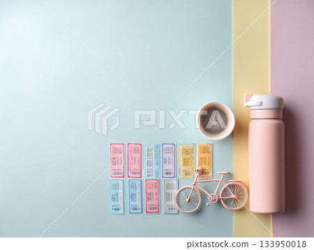 Travel Flat Lay Mockup with Bicycle and Tickets Travel Flat Lay Mockup with Bicycle and Tickets 133950018