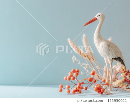 White Stork with Wheat and copy space 133950021