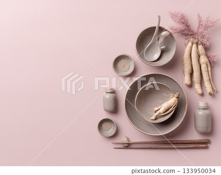 Korean Ginseng Flat Lay Mockup 133950034