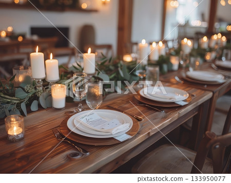 Romantic Candlelit Dinner Table Arrangement 133950077
