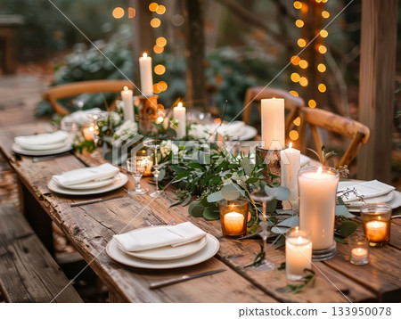 Romantic Candlelit Dinner Table Arrangement 133950078