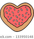 Cute heart-shaped cookies decorated with frosting in retro flat color style. Perfect for Valentine Day clipart, sweet treat designs, bakery themes, and adorable cartoon artwork. 133950148