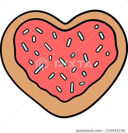 Cute heart-shaped cookies decorated with frosting in retro flat color style. Perfect for Valentine Day clipart, sweet treat designs, bakery themes, and adorable cartoon artwork. Cute heart-shaped cookies decorated with frosting in retro flat color style. Perfect for Valentine Day clipart, sweet treat designs, bakery themes, and adorable cartoon artwork. 133950148