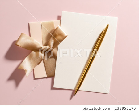 Greeting card with ribbon and pen Greeting card with ribbon and pen 133950179