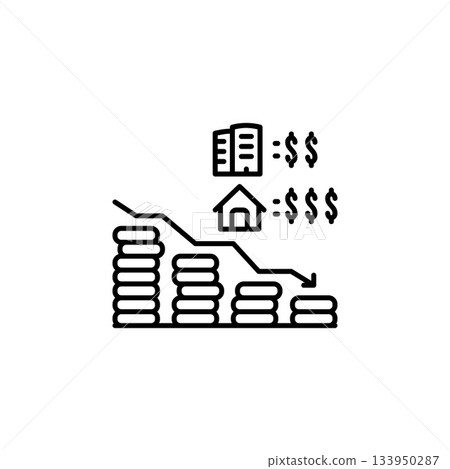 real estate sales down vector icon. real estate icon outline style. perfect use for logo, presentation, website, and more. simple modern icon design line style real estate sales down vector icon. real estate icon outline style. perfect use for logo, presentation, website, and more. simple modern icon design line style 133950287