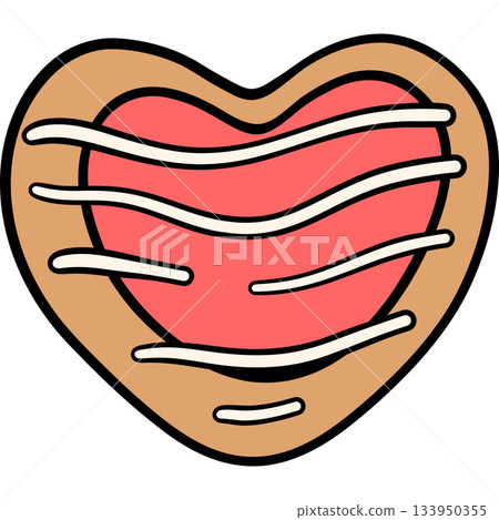 Flat color heart-shaped cookies with frosted decorations in a retro cute style. Great for Valentine clipart sets, bakery designs, holiday graphics, and charming sweet artwork. Flat color heart-shaped cookies with frosted decorations in a retro cute style. Great for Valentine clipart sets, bakery designs, holiday graphics, and charming sweet artwork. 133950355