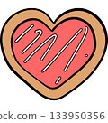 Retro pastel heart cookies with frosting in kid cartoon style. Ideal for Valentine illustrations, greeting cards, stickers, and sweet dessert-themed graphics. 133950356