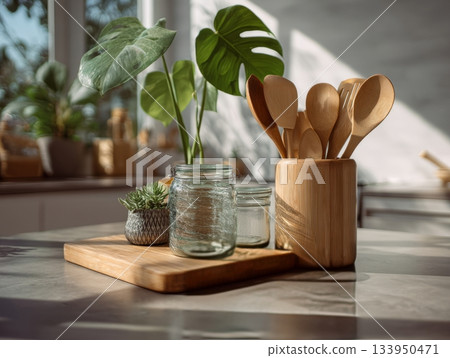 Sustainable kitchen interior with natural light 133950471