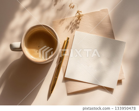 Cup of coffee and thank you card Cup of coffee and thank you card 133950478
