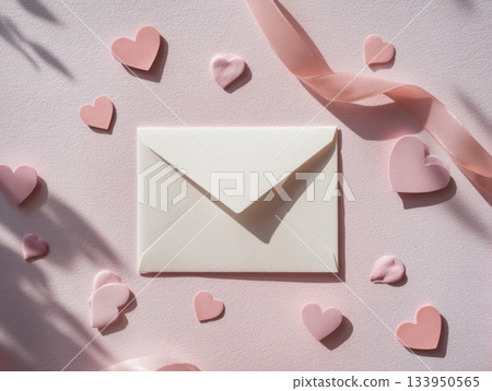 Romantic envelope with silk ribbon and paper hearts Romantic envelope with silk ribbon and paper hearts 133950565