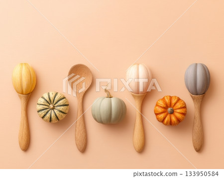 Autumn flatlay with mini pumpkins and corn Autumn flatlay with mini pumpkins and corn 133950584