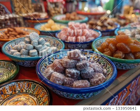 Maghrebi sweets at festive market table Maghrebi sweets at festive market table 133950641