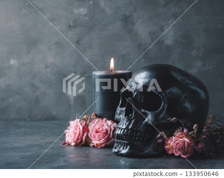 Gothic Skull and Roses 133950646