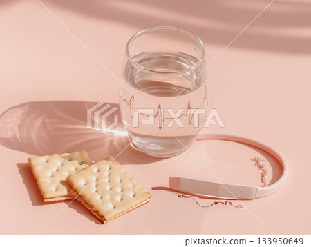 Wellness Flat Lay with Water and ECG Paper Wellness Flat Lay with Water and ECG Paper 133950649