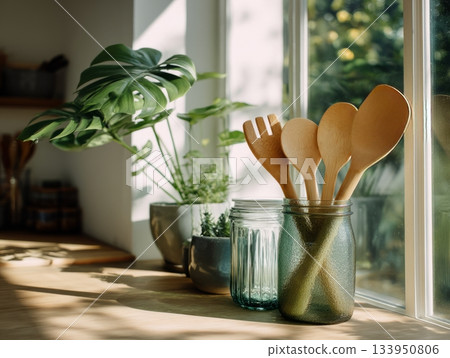 Sustainable kitchen interior with natural light 133950806