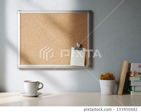 Bulletin board with blank notes in cozy minimalist office Bulletin board with blank notes in cozy minimalist office 133950882