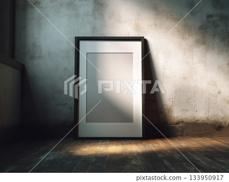 Empty black picture frame on vintage wall background 133950917