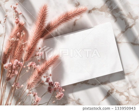 Light Summer Card Mockup with Pink Dried Flowers 133950943