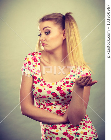 Young teenage woman being offended got the hump Young teenage woman being offended got the hump 133950967