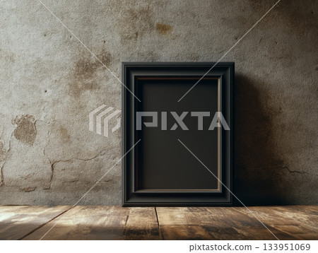 Empty black picture frame on vintage wall background 133951069