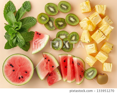 Tropical fruit slices flat lay 133951270