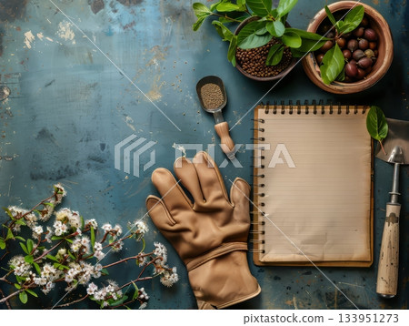 Gardening gloves and seed planning tools Gardening gloves and seed planning tools 133951273