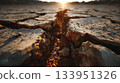 Cracked Earth Texture with Warm Light 133951326
